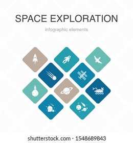 space exploration Infographic 10 option color design. rocket, spaceship, astronaut, planet simple icons
