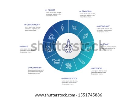 space exploration Infographic 10 steps circle design.rocket, spaceship, astronaut, planet simple icons