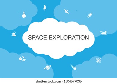space exploration Infographic cloud design template.rocket, spaceship, astronaut, planet icons
