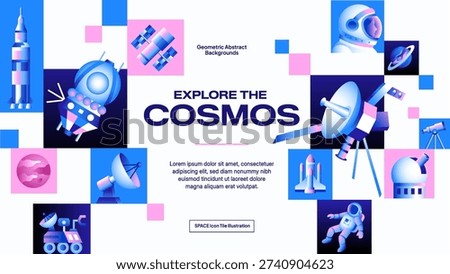 Space Exploration Infographic Style Layout with Rocket, Telescope and Satellite - Astronomy Science Vector Design