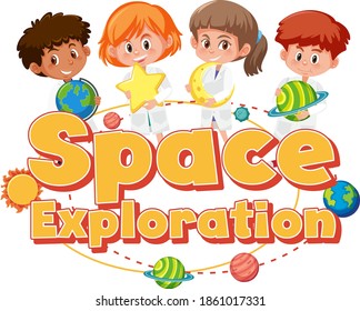 Space Exploration with kid holding space element isolated on white background illustration