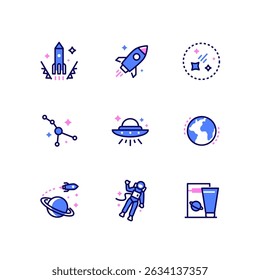 Space exploration - line design style icons set