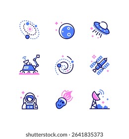 Space exploration - line design style icons set