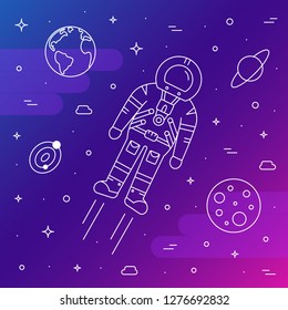 Space exploration line illustration. Science and astronomy concept.
