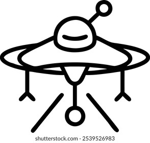 Space exploration, minimalist line drawing, planet with rings, satellite, retro sci-fi style, black and white illustration, simple geometric shapes, cosmic discovery, astronomical icon, childlike wond