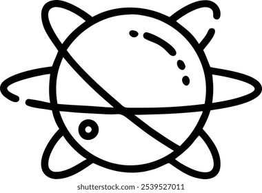 Space exploration, minimalist line drawing, planet with rings, satellite, retro sci-fi style, black and white illustration, simple geometric shapes, cosmic discovery, astronomical icon, childlike wond