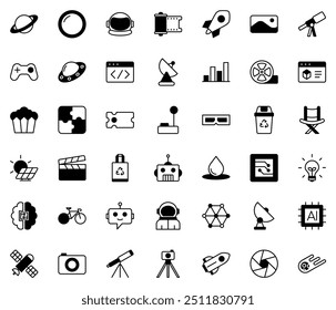 Space Exploration, Movie and Technology icon symbol vector template collection