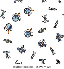 space exploration planet vector seamless pattern thin line illustration