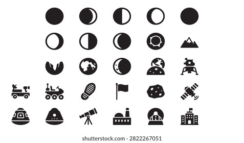 Space exploration and planetary science icon set with astronomy, exploration