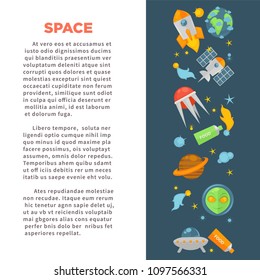 Space exploration promo poster with cosmos themed icons set