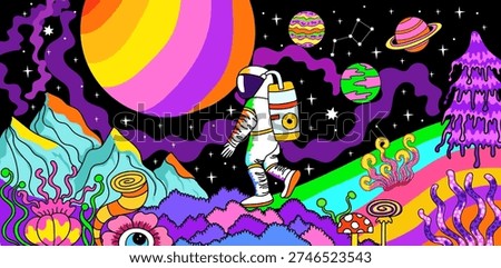 Space Exploration Psychedelic trippy landscape background.