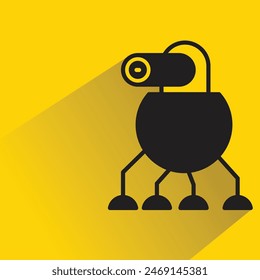 space exploration robot icon with shadow on yellow background