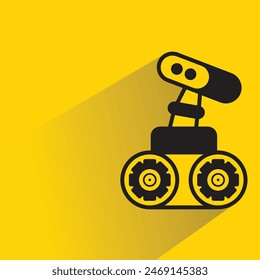 space exploration robot icon with shadow on yellow background