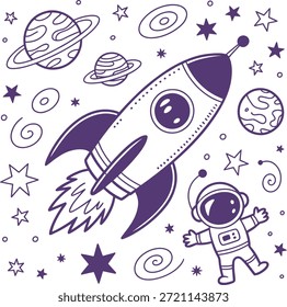 Space Exploration Rocket and Astronaut Doodle