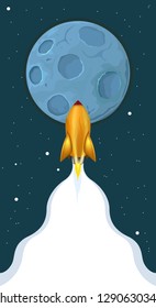 Space exploration. rocket flying to the moon. the trail of the rocket engine expands to the bottom for your text