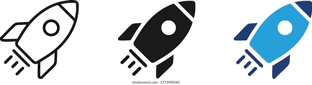 Space exploration rocket icons, launch vehicle symbols, technology startup graphic.
