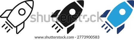Space exploration rocket icons, launch vehicle symbols, technology startup graphic.