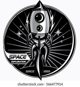 Space exploration rocket start up emblem