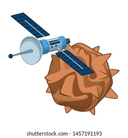 space exploration satellite and planet icon cartoon vector illustration graphic design