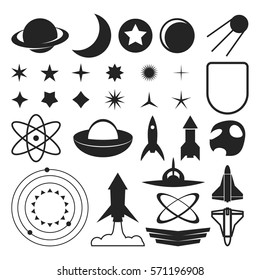 Space Exploration Sci fi Black Vector Shapes Set eps10