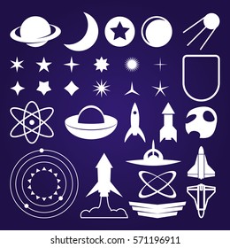 Space Exploration Sci fi White Vector Shapes Set eps10