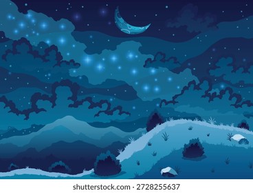 Exploración espacial, descubrimiento de ciencia y estudio de astronomía. Contra el fondo del cielo oscuro con las estrellas. Paisaje nocturno
