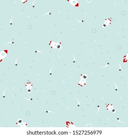 Space exploration seamless pattern vector background. Cute soft retro style design template with Astronaut, Rocket and Stars