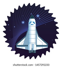 space exploration space shuttle with space lanscape with stars and lines in round icon icon cartoon vector illustration graphic design