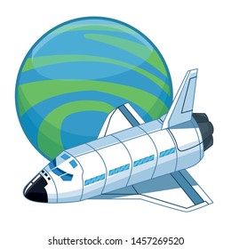 space exploration space shuttle and planet icon cartoon vector illustration graphic design