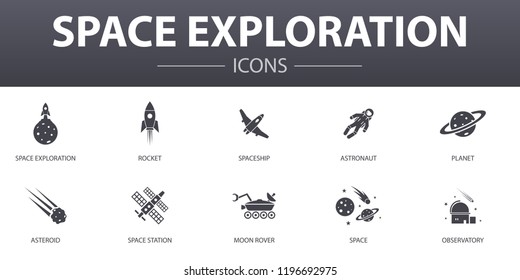 space exploration simple concept icons set. Contains such icons as rocket, spaceship, astronaut, planet and more, can be used for web, logo, UI/UX