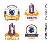 Space exploration spacecraft and pressure suit isolated icons cosmic rocket vector shuttle launch missile astronautic mission cosmos and science starship and rocketship takeoff galaxy and universe.