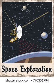 Space Exploration. Stylization under the Vintage American Space Propaganda Poster