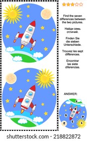 Space exploration themed picture puzzle: Find the seven differences between the two pictures. Answer included. 