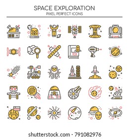 Space Exploration, Thin Line And Pixel Perfect Icons
