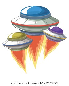 space exploration three flying saucer icon cartoon vector illustration graphic design