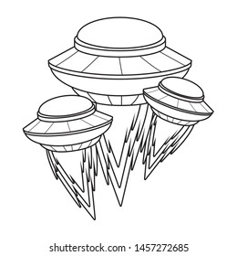 space exploration three flying saucer in black and white icon cartoon vector illustration graphic design
