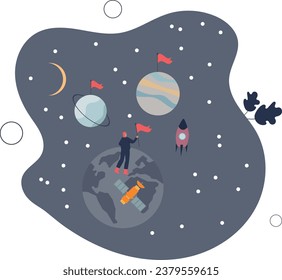 Space exploration or travel to other universe with rocket.Cosmonaut in interstellar research mission.flat vector illustration