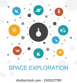 space exploration trendy web concept with icons. Contains such icons as rocket, spaceship, astronaut