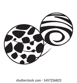 space exploration two black and white planets icon cartoon vector illustration graphic design