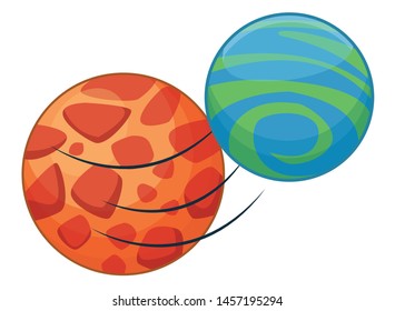 space exploration two colorful planets icon cartoon vector illustration graphic design