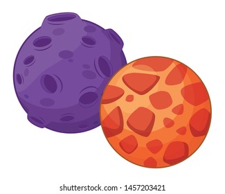space exploration two colorful planets icon cartoon vector illustration graphic design