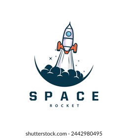 Space exploration vehicle technology space rocket logo design illustration modern simple template