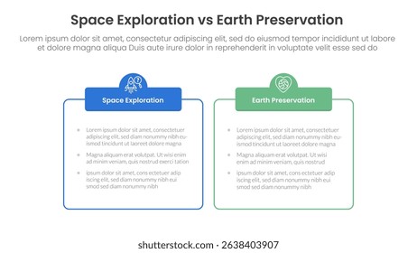 space exploration vs earth preservation comparison concept for infographic template banner with outline box table with two point list information vector