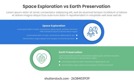 space exploration vs earth preservation comparison concept for infographic template banner with horizontal round rectangle box with two point list information vector
