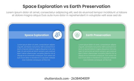 space exploration vs earth preservation comparison concept for infographic template banner with big round box table with two point list information vector