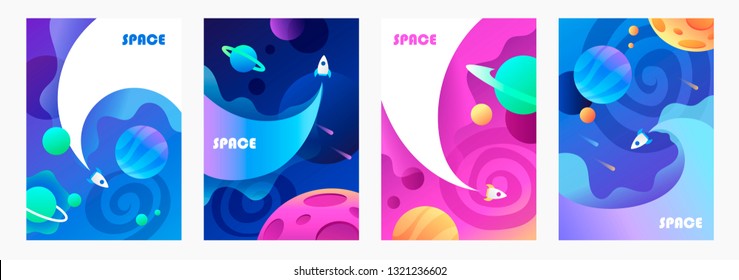 explorar el espacio. nave espacial voladora. conjunto de banners de dibujos animados vectoriales. ilustración infantil.
