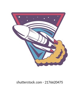 space explore spaceship label retro icon