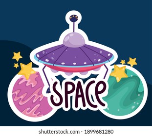space explore ufo planets and stars galaxy cartoon vector illustration