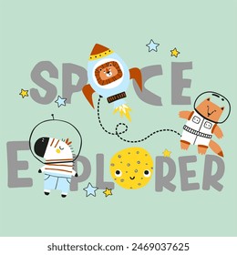 explorador espacial, aventuras de animales, diseños utilizados para tarjetas y cuadernos adjuntos