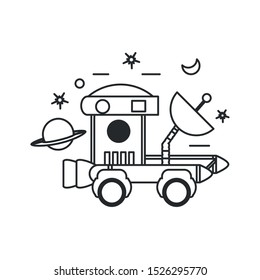 space explorer car with planet saturn and set icons vector illustration design